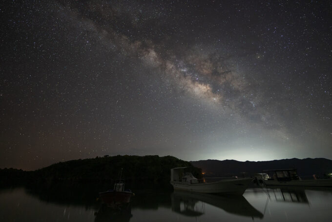 Milky Way reflected in dam water at Ishigaki Island, near Nagareboshi no Oka stargazing spot