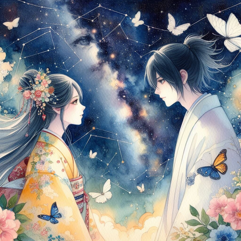 天の川はさんで見つめあう織姫と彦星